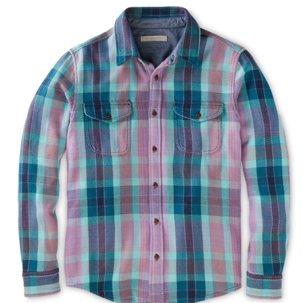 OUTERKNOWN Blanket Shirt R/$148 szMedium EUC NWT Color / Amethyst Panorama Plaid